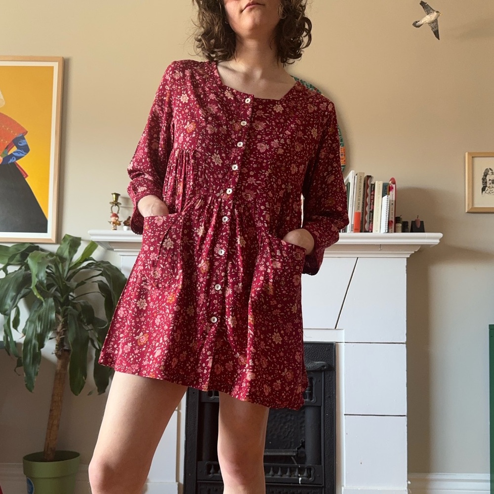 April Cornel Burgundy Floral Baby Doll Dress